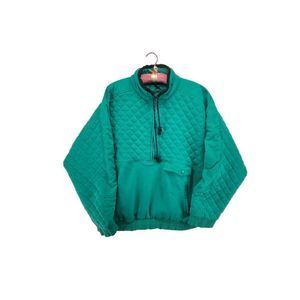 Vintage Eddie Bauer Sweatshirt Size Large Teal Green Quilted 1/4 Zip 90s